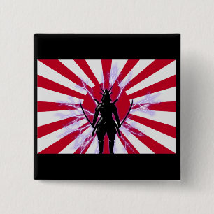 Badge Carré 5 Cm Drapeau japonais & Soleil levant Samouraï Guerrier