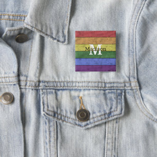 Badge Carré 5 Cm Drapeau LGBT vintage de fierté à monogramme arc-en