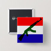 Badge Carré 5 Cm Drapeau néerlandais avec AK47 (Devant & derrière)
