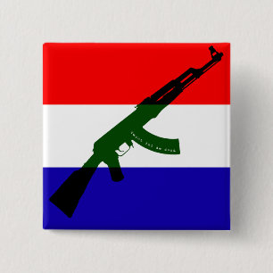 Badge Carré 5 Cm Drapeau néerlandais avec AK47