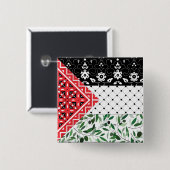 Badge Carré 5 Cm Drapeau Palestine Falastini Olives Kuffiyeh (Devant & derrière)