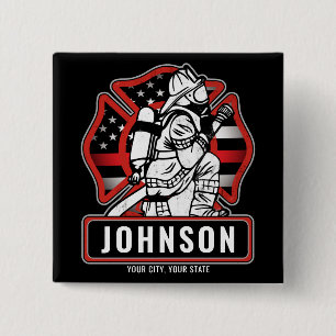 Badge Carré 5 Cm Drapeau patriotique personnalisé de pompier