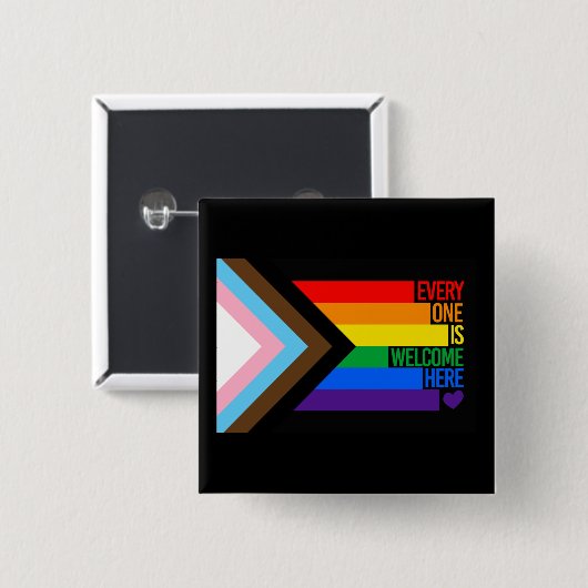 Badge Carré 5 Cm Drapeau Progress Pride (Tout le monde est le bienv (Devant & derrière)