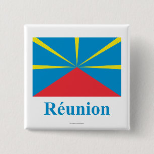 Badge Carré 5 Cm Drapeau proposé de Reunion Island avec le nom en