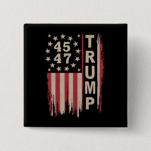 Badge Carré 5 Cm Drapeau Trump 45 47 Vintage Rétro Amérique USA