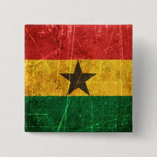 Badge Carré 5 Cm Drapeau vintage rayé et porté du Ghana