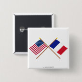 Badge Carré 5 Cm Drapeaux croisés États-Unis et France (Devant & derrière)