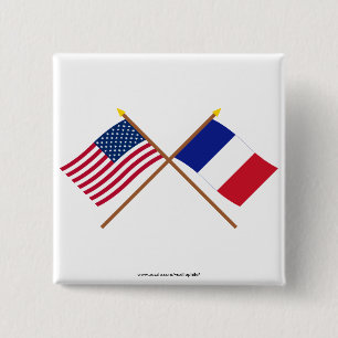 Badge Carré 5 Cm Drapeaux croisés États-Unis et France