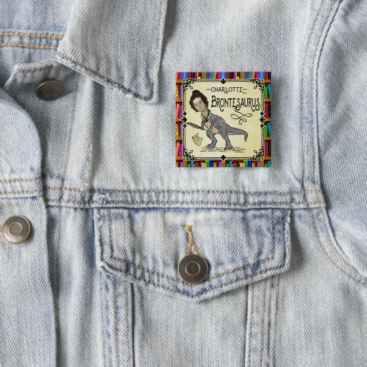 Badge Carré 5 Cm Drôle Charlotte Bronte Saurus Dinosaur Lecteur de (En situation)