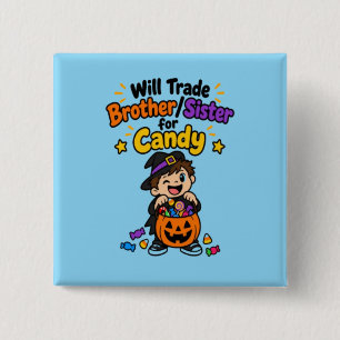 Badge Carré 5 Cm Drôle d'Halloween de frère et sœur Échangera frère
