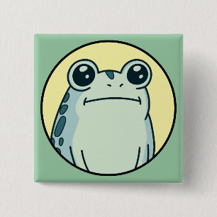 Badge Carré 5 Cm Drôle Grenouille Crapaud Impassible Vert