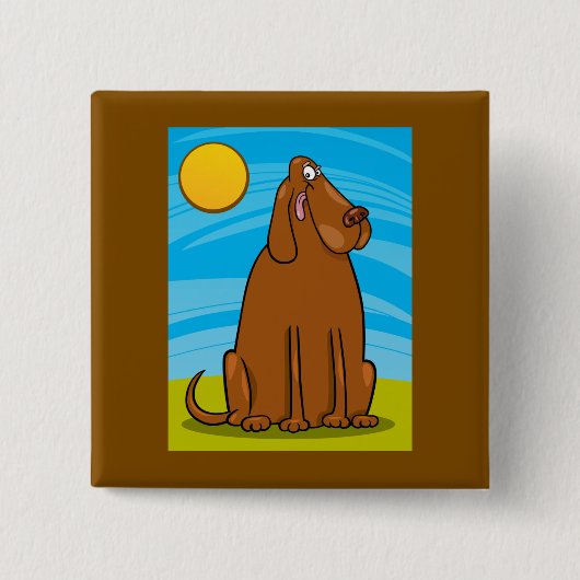 Badge Carré 5 Cm Drôle gros chien Brown assis au soleil (Devant)