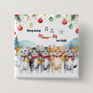 Badge Carré 5 Cm Drôle Humour Chat Aquarelle Caricature Noël