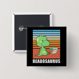 Badge Carré 5 Cm Drôle Livre Readosaurus Dinosaur Lecture Dino Retr