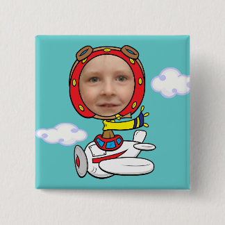 Badge Carré 5 Cm Drôle Modèle de visage photo pilote