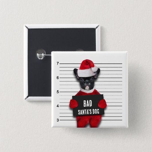 Badge Carré 5 Cm Drôle Mugshot Mauvais Père Noël Chien Noël (Devant & derrière)