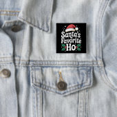 Badge Carré 5 Cm Drôle Noël Père Noël Favori Ho Naughty Pajama (En situation)