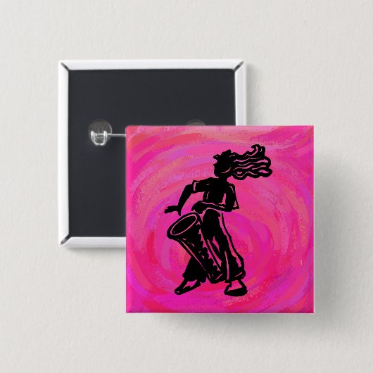 Badge Carré 5 Cm Drum Boogie Nights New York Hot Pink (Devant & derrière)