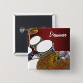 Badge Carré 5 Cm DRUMMER Snare Drum Kit Drumming Percussion Rocker (Devant & derrière)