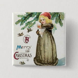Badge Carré 5 Cm "D'un Joyeux fille Noël"