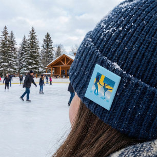 Badge Carré 5 Cm Duo Suédois de Patinage sur glace Silhouette