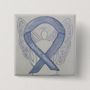 Badge Carré 5 Cm Dyslexia Silver Awareness Ribbon Angel Custom Pins