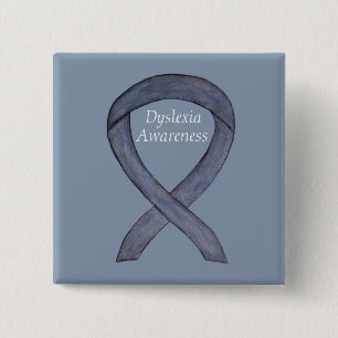 Badge Carré 5 Cm Dyslexia Silver Awareness Ribbon Custom Pin