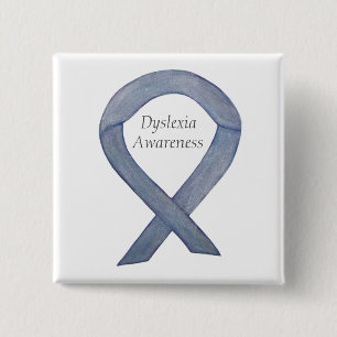 Badge Carré 5 Cm Dyslexia Silver Awareness Ribbon Custom Pin