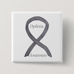 Badge Carré 5 Cm Dyslexia Silver Awareness Ribbon Custom Pin