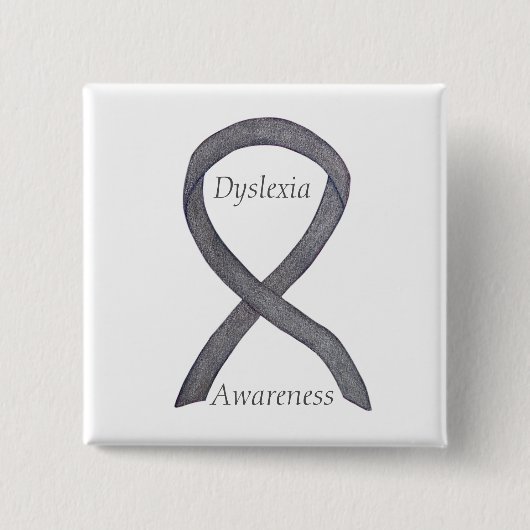 Badge Carré 5 Cm Dyslexia Silver Awareness Ribbon Custom Pin (Devant)