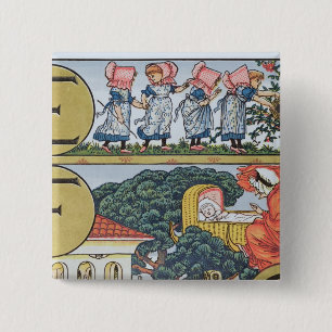 Badge Carré 5 Cm E-F, d'un alphabet basé sur des comptines