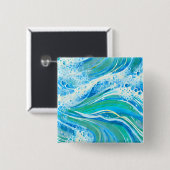 Badge Carré 5 Cm Eau Bleue Océan Vagues de mer (Devant & derrière)