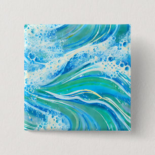 Badge Carré 5 Cm Eau Bleue Océan Vagues de mer