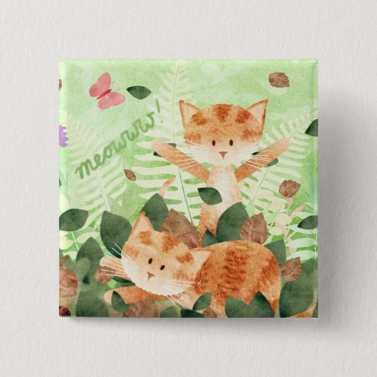 Badge Carré 5 Cm Ébats de feuillage de chats - insigne de goupille (Devant)