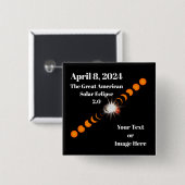 Badge Carré 5 Cm Éclipse solaire totale 2024 (Devant & derrière)