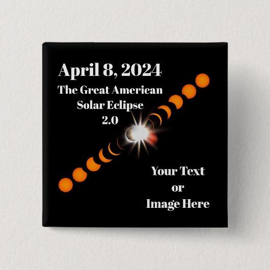 Badge Carré 5 Cm Éclipse solaire totale 2024 (Devant)