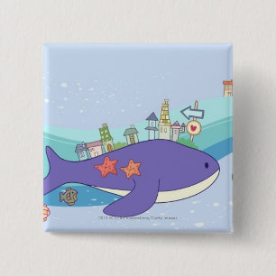 Badge Carré 5 Cm École des poissons nageant dans la ville