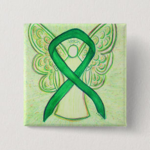 Badge Carré 5 Cm Écran de sensibilisation à l'angle vert Ruban d'ar