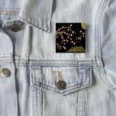 Badge Carré 5 Cm Écran noir rose Sakura or noir (En situation)