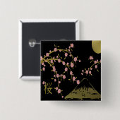 Badge Carré 5 Cm Écran noir rose Sakura or noir (Devant & derrière)