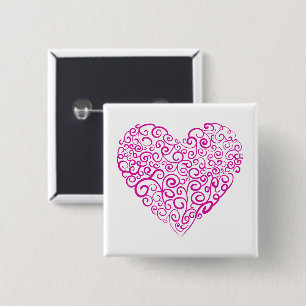 Badge Carré 5 Cm Écriture spirale coeur rose pour la Saint Valentin