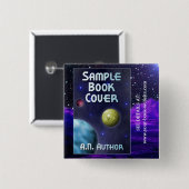 Badge Carré 5 Cm Écrivain Sci-Fi / Promotion des auteurs : Couvertu (Devant & derrière)