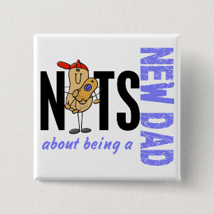 Badge Carré 5 Cm Écrous au sujet d'être un nouveau papa 1 (bleu)