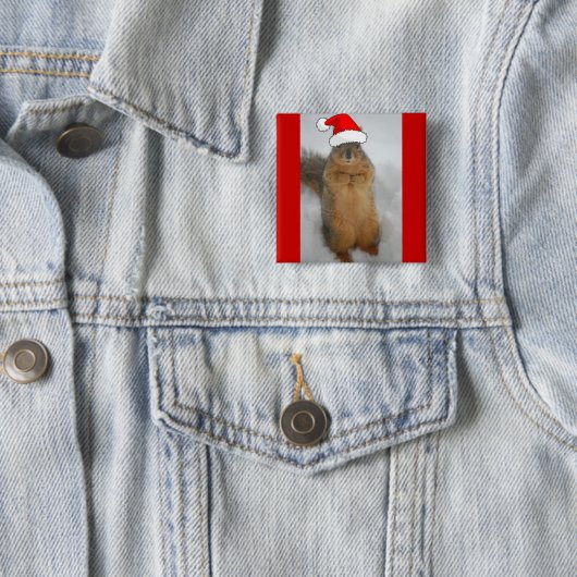 Badge Carré 5 Cm Écureuils de Noël (En situation)