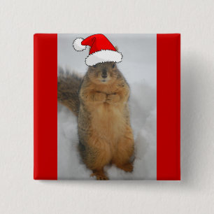 Badge Carré 5 Cm Écureuils de Noël