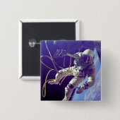 Badge Carré 5 Cm Ed White First American Spacewalker Photographie (Devant & derrière)