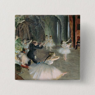 Badge Carré 5 Cm Edgar Degas   la répétition du ballet sur l'éta