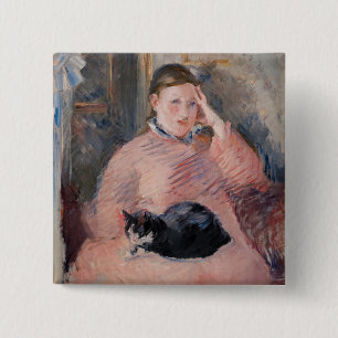 Badge Carré 5 Cm Edouard Manet - Femme avec chat
