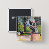 Badge Carré 5 Cm Edvard Munch - Le penseur de Rodin (Devant & derrière)