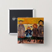 Badge Carré 5 Cm Edvard Munch - Quatre filles à Asgardstrand (Devant & derrière)